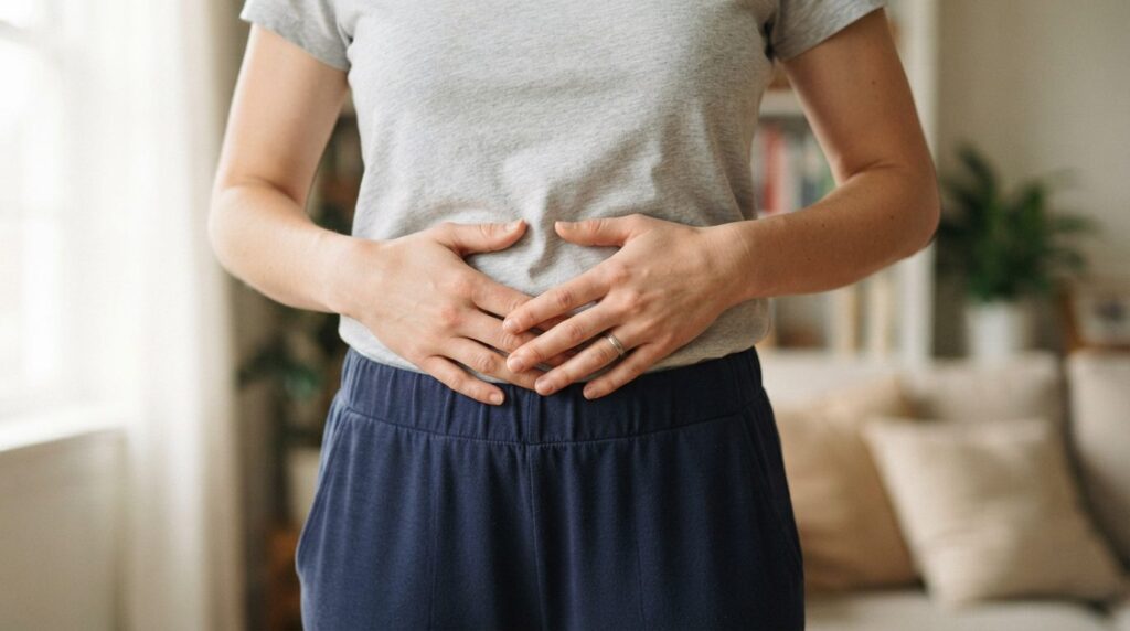 Close-up realistic photo of a persons midsection with hands