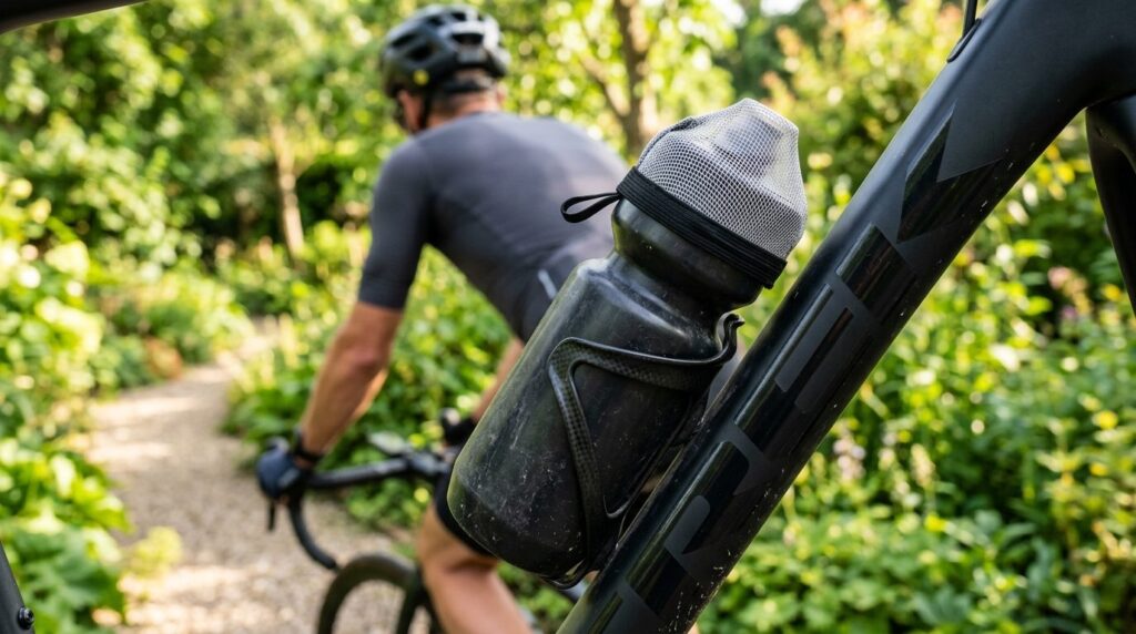 Photorealistic stock image, 16:9 format: Close-up of a cycli